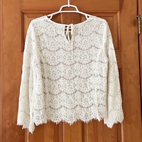 ROSE & OLIVE lace shirt size M ivory white cotton blend longsleeve - Picture 2 of 6